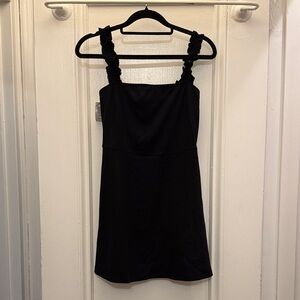 Aritzia Ribbed Black Ruffle Strap Dress